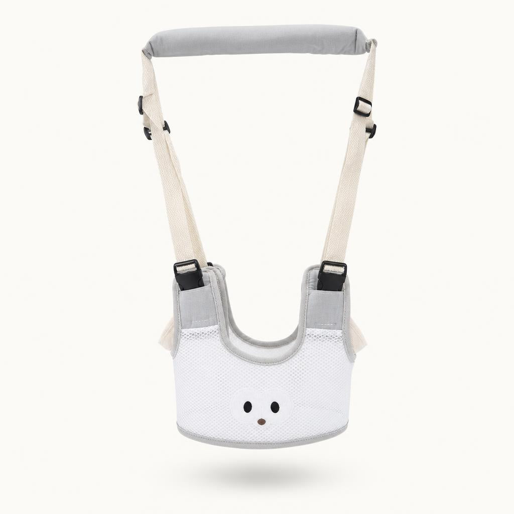 Pasyu baby walking harness in grey and white, front view