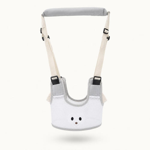 Pasyu baby walking harness in grey and white, front view