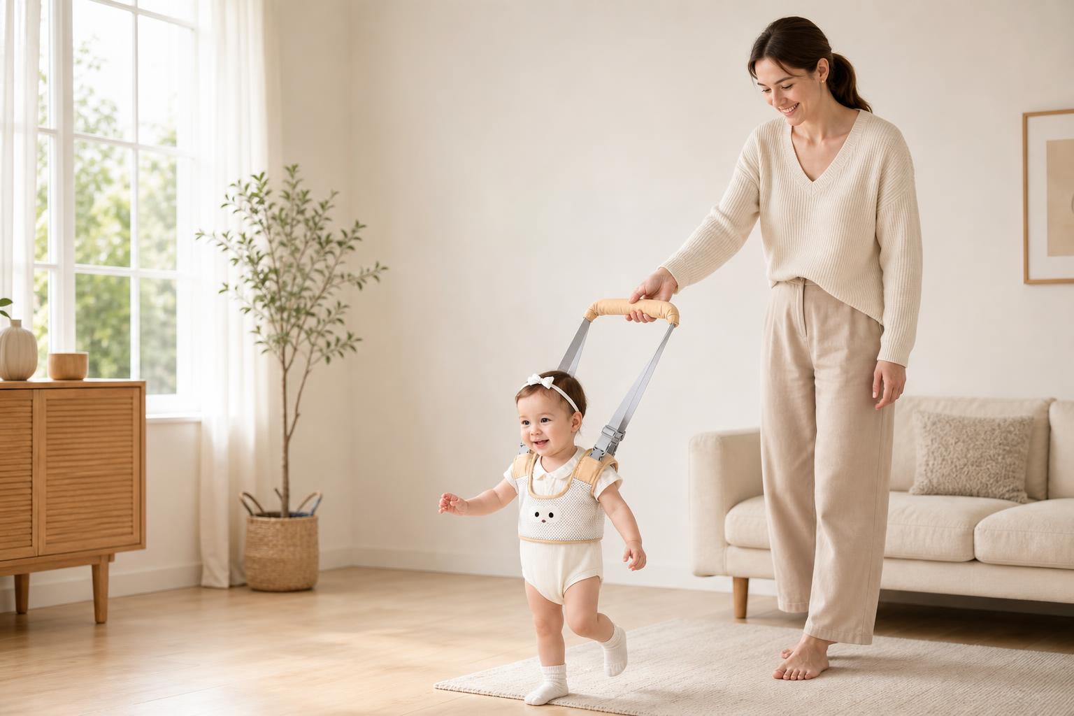 A parent and baby walking together with the Pasyu harness